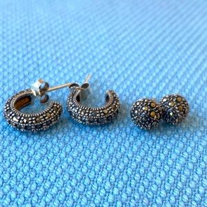 2 sterling silver Marcasite small vintage earrings lot